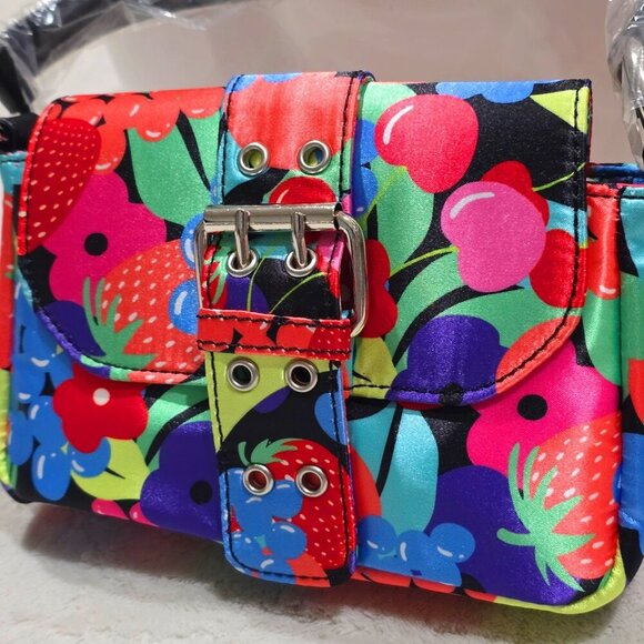 Current Mood Fruit Print Shoulder Bag–Red Black Y2K Graphic Purse Silver Buckle - Picture 1 of 13